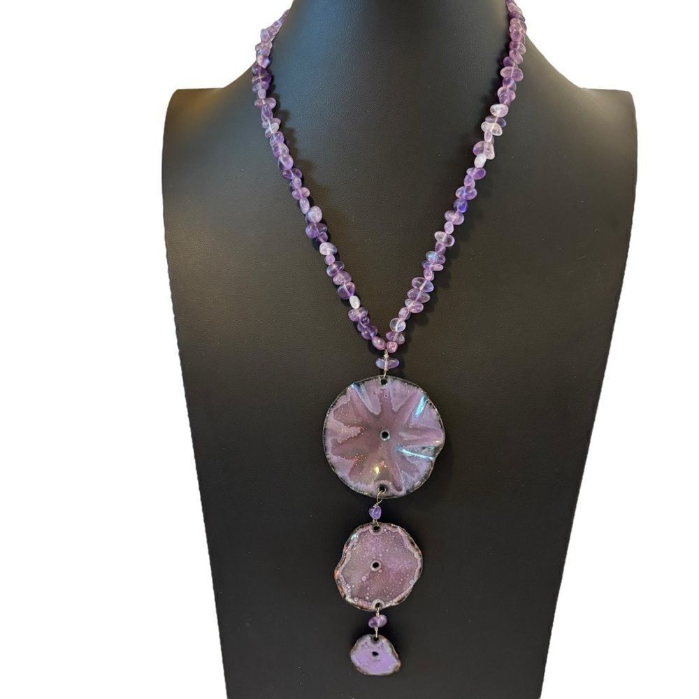 Artisan Made One Of A Kind Enamel 3 Tier Purple Necklace.